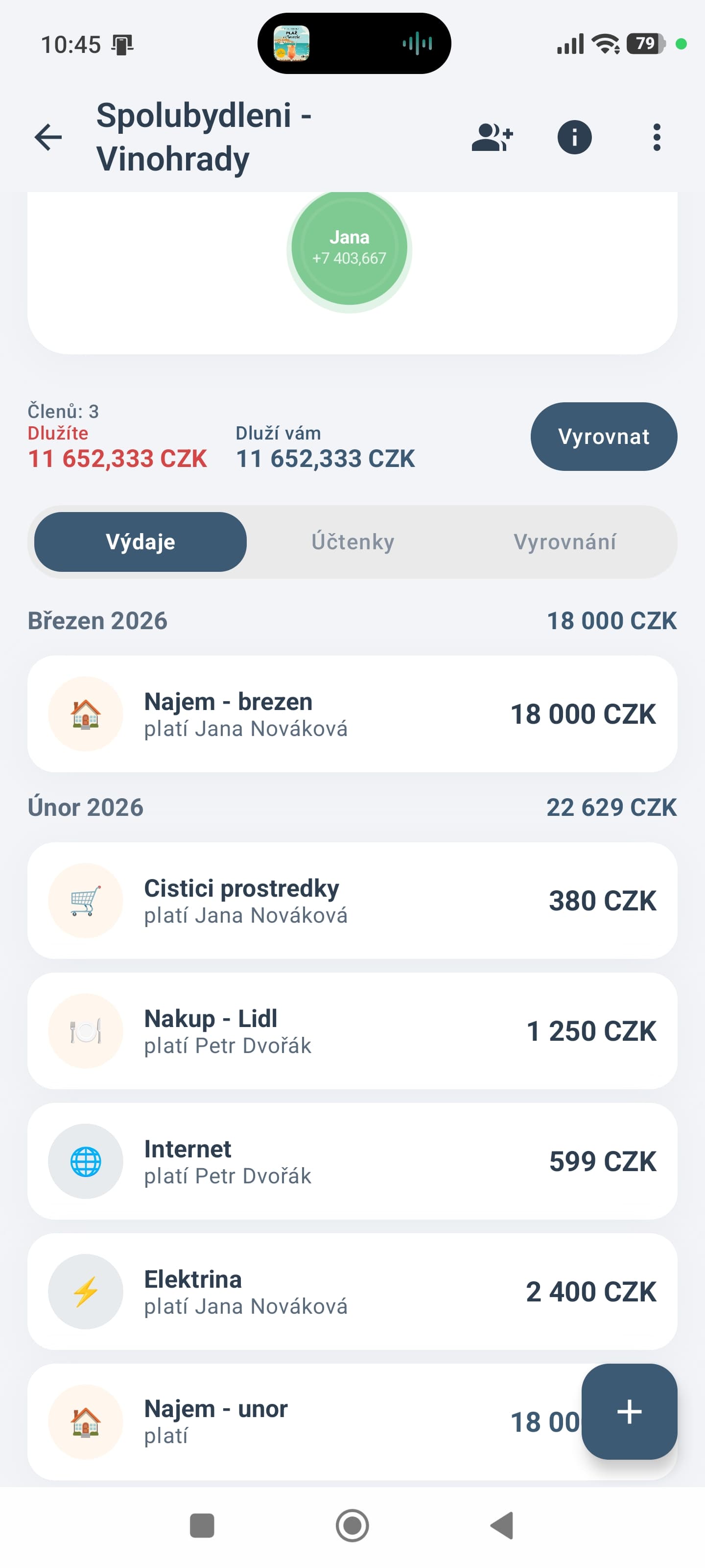 Kvitta - seznam sdílených výdajů ve skupině spolubydlení