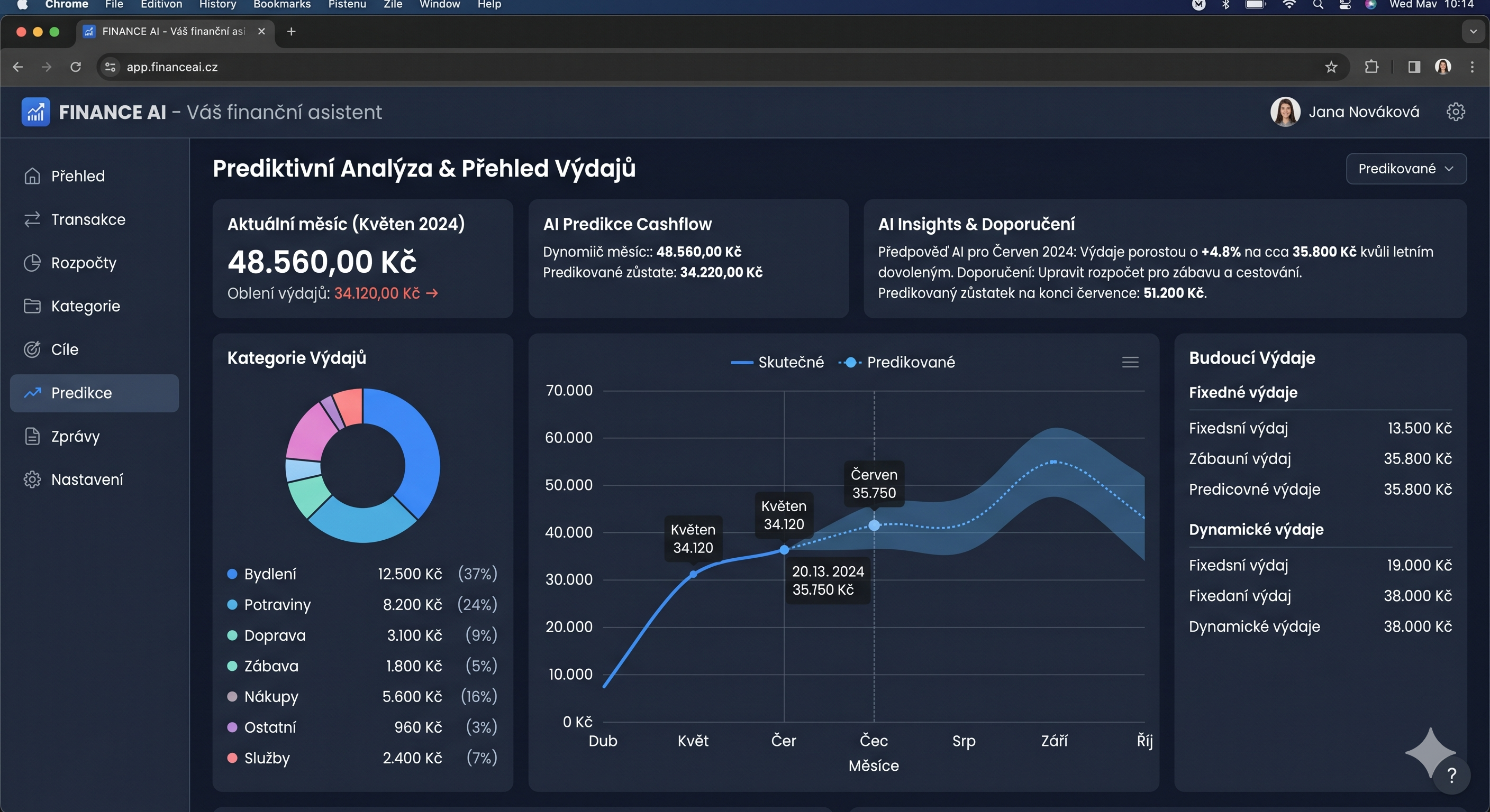Dashboard AI finančního asistenta s českým rozhraním
